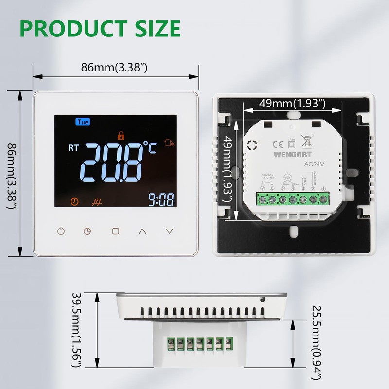 Wengart 24V Digital Thermostat WG538,Indoor Thermostatic Control,Weekly Programming,Colorful Display Suitable