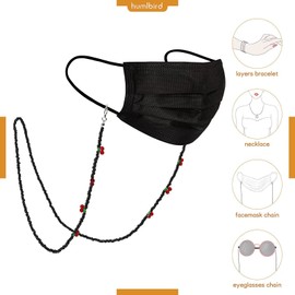 humlbird Mask Chain Cherry Glasses Chain Flower Mask Lanyard Face Mask Holder Around Neck Eyeglass Chain for Women Stylish, Black