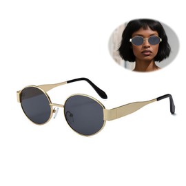 Ovale Sonnenbrille für Damen und Herren, klassischer Metallrahmen, polarisiert, UV400-Schutz, Metallrahmen, Retro-Sonnenbrille, goldfarben/schwarz