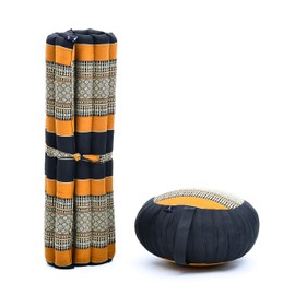 Leewadee Meditation Cushion Set: Round Zafu Pillow and Large Square Zabuton Mat for Floor Seating Eco-Friendly Organic and Natural, Kapok