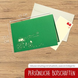 LINPOPUP®, LIN17256, Pop Up Card Tractor, Birthday Card, Folding Card, Greeting Cards, Trekker Tractor Card, 3D Card Tractor, Birthday Invitation Tractor, Farm Tractor, N205