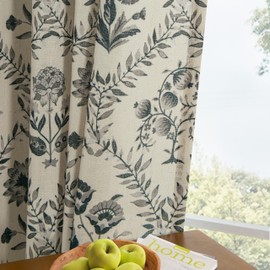 TWOPANELS Floral Linen Curtains 102 Inch Length for Living Room Greenish Charcoal Plant Bloom Patterned Curtains Printed Burlap Rustic Farmhouse Country Shabby Chic Extra Long Floral Bedroom Drapes