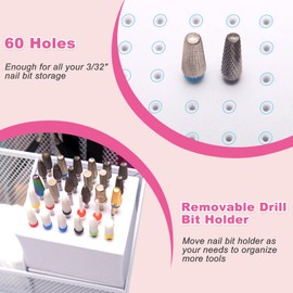 CGBE Nail Drill Bits Holder: 60 Holes Professional Drill Bit Holder for Nails - Mesh Metal Nail Tools Organizer Display Case - Nail Desk Organizer for Nail Tech - White (Not Included Nail Drill)
