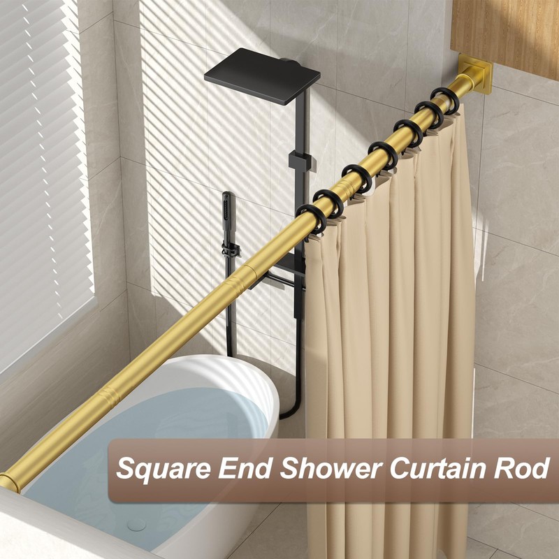 Shower Curtain Rod Square End 32"-68" Heavy Duty Gold Shower