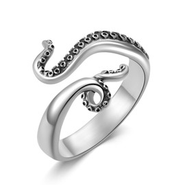 Shusukue Killer Whale Open Ring for Her Orca Open Ring 925 Sterling Silver Shark Ring Octopus Tentacle Ring Ocean Animal Open Ring Valentine's Day Gift, Sterling Silver