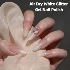 ASMAYSA White Glitter Nail Polish, Air Dry White Pearl Nail Polish, White Sparkle Nail Polish for Nail Art, Long Wearing Shimmer Reflective Nail Polish Gel Color Gift for Girls