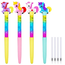 OFFCUP Quicksand Pens, Pack of 4 Shiny Gel Ink Pen, Cute Unicorn Pen, Girls Cute Pens, Ballpoint Pen School Office Supplies for Teen Girls (A)