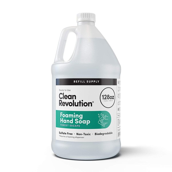 Clean Revolution Foaming Hand Soap Refill Supply Container. Ready to Use Formula. Forest Escape Fragrance, 128 Fl. Oz