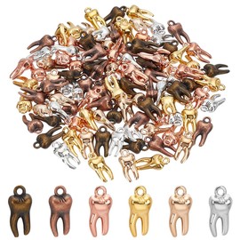 PH PandaHall 120pcs Tooth Pendant Charms 6 Colours Tooth Shaped Charms, Alloy Heathy Teeth Dangle Charms Vintage Funny Charm for Earrings Bracelet Necklace Jewellery Making DIY Supplies