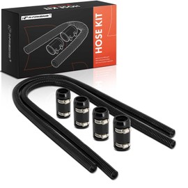 A-Premium 44" Universal Flexible Radiator Hose - Stainless Steel Water Hoses Adapter Coolant Hose Kit - with 4Pcs Polished Aluminum Caps (8 Clamps) Black
