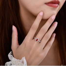 Old English Jewellers 925 Sterling Silver Ruby CZ Oval Cluster Ring size J K L M N O P Q R S - July BIRTHSTONE- Rhodium Overlay (M)