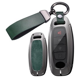 ontto Metal and Leather Key Case Fit for Nissan 2023-up Key Fob,Solid and Durable Car Key Skin for Maxima Armada Rogue Pathfinder X-Trail Versa Kicks Ariya Qashqai Teana Sentra,Green