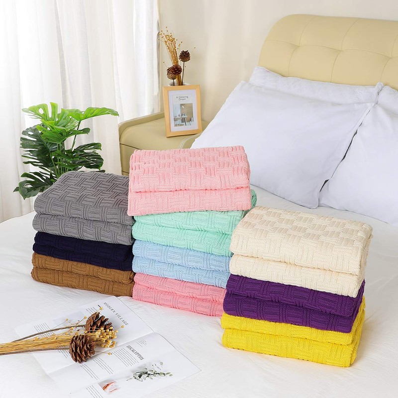sourcing map 100% Cotton Cable Knit Throw Blanket,Soft Lightweight Lap