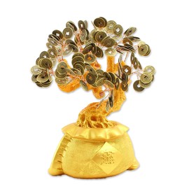 we pay your sales tax 避邪十帝币招财摇钱树 Large 9" Feng Shui Money Tree Gold Coin Fortune Bag Pot Feng Shui Bonsai Style Prosperous Gathering w Qing Dynasty Lucky Coin LS02327