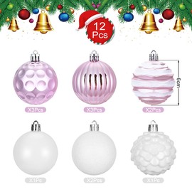 Meleager Christmas Baubles Pink Purple, 12 Pieces Christmas Tree Baubles Set, Christmas Tree Baubles Plastic 6 cm, Large Plastic Bauble Christmas Tree Decoration Hanging Decorations