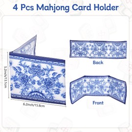 4 Pack Blue Chinoiserie Print Mahjong Card Holder 6.2 x 5.2 Inches Large Print Size Fabric Plastic Clear Large Scorecard Cover Mahjong Sleeve Case Mah Jong Gifts Accessory