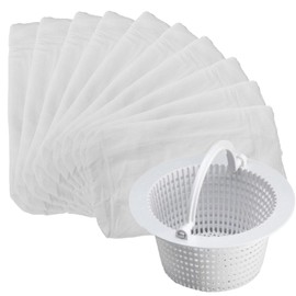Skimmer Basket 16 cm with 10 Pool Skimmer Socks, Skimmer Basket with Handle, Nylon Pool Filter Socks, Pool Accessories, Quick Cleaning of Leaves and Dirt