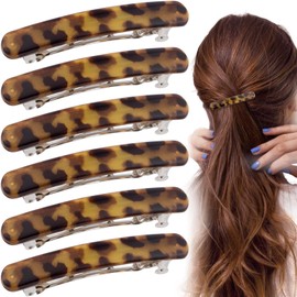STSTR 6PCS French Barrette Hair Clips for Women, 2.48 Inch Small Tortoise Shell Hair Clip, Curved Glossy Thin Hair Flat Hair Accessories for Women - Leopard Color, Oval Style