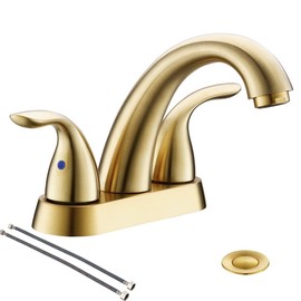 Phiestina 4 Inch 2 or 3 Holes 2 Handles Centerset Matte Black Lead-Free Bathroom Sink Faucet, Bathroom Faucet with Copper Pop Up Drain and Water Supply Lines, BF008-5-MB