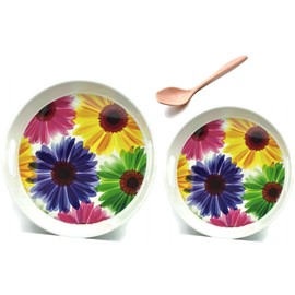 Ramadan & Eid Serving Tray - Round Melamine Decorative Tray for Tea, Drinks, Fruits 13”/15” + Free Serving Spoon (Flower-2pcs/set)