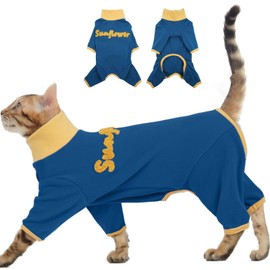 Cat Onesie - Blue-XS, Cat Hair Sticky Clothes, Soft Long Sleeve Onesie to Reduce Shedding & Licking,Anti-Biting Pajamas for Kittens,Skin Disease,Comfortable for Sleep,Grooming