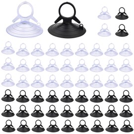 Vueinrg Pack of 60 Suction Cups, 45 mm, Transparent and Black Suction Cups, Strong PVC Suction Cups, Plastic Suction Cups, Without Hooks, for Bathroom, Kitchen, Decoration, Window Glass, Car