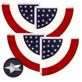 G128-2 Sets: USA Pleated Fan Flag 2x2FT Star Center Quarter Circle Embroidered Polyester Stars and Stripes