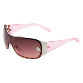 Kleo Greek Key Slim Shield Wrap Around Sunglasses (Pink & Silver Frame, Pink Gradient)