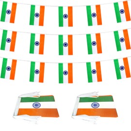 LoveVC 2 Packs 8×12 Inch India Flag Banner String Indian Flags Small Mini Hanging Bunting Banner Decorations,70 Feet 40 Flags ﻿