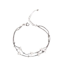 Niaspi Layered Butterfly Bracelet for Women Girls Silver Plated Small Cute Beaded Box Chain Bracelet Dainty Minimalist Flying Bird Lucky Bead Anklet Hypoallergenic Birthday Teacher's Day Jewellery