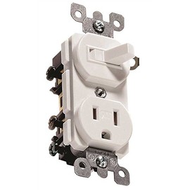 Leviton Combination, 15 Amp, 120 Volt AC Toggle Switch, and 15 Amp, 125 Volt 5-15R Tamper Resistant Receptacle, Grounding, T5225-W, White