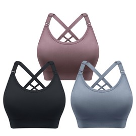 WELKSDG 3 Pack Nursing Bras for Breastfeeding, Seamless Maternity Bras for Pregnancy Women Support Nursing Sports Bra for Yoga(Black Blue Purplebean L)