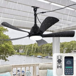Oaks Aura 42" Outdoor Waterproof Ceiling Fan with 3 Color LED Light,App/Remote Control,Quiet DC Motor,Plug-in Cord Hook Installation,IP65 Gazebo Ceiling Fan with Light for Patios,Pergola,Canopy