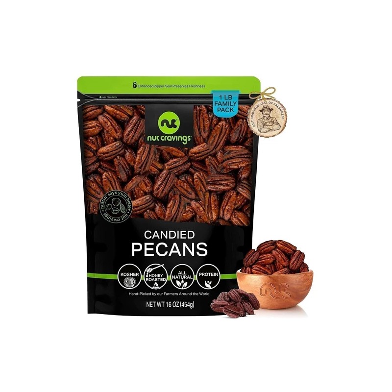 Nut Cravings Candied Pecans Honey Glazed Praline, No Shell, Premium