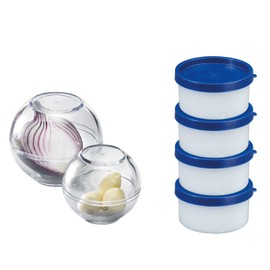 Westmark 257222E6 Food Storage Balls Diameter 7 cm / Diameter 9 cm + 4 Herb Containers 100 ml Each Stackable Plastic BPA-Free Blue / Transparent