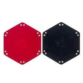 2-Pack Dice Tray PU Leather Dice Trays Portable Folding Hexagon Dice Roller Tray for Dice Games Like RPG, DND and Other Table Games (Black & Red)