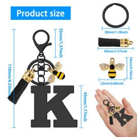 Letter Keyring A-Z Alphabet Initial Keychains with Cute Bee Tassel Pendants Initial Letter Keychain for Women Stainless Steel Letter Initials Charms for Purse Handbags Car Key Backpack Keyring(K)