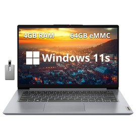 2022 Lenovo Ideapad 1i 14" HD Laptop, Intel Celeron N4020 Processor, 4GB RAM, 64GB eMMC Flash Memory, Intel HD Graphics 500, HD Webcam, Stereo Speakers, Cloud Grey, Windows 11S, 128GB USB Card