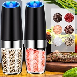 Electric Pepper Grinder, Automatic Salt and Pepper Grinder Set of 2, Battery-Operated Pepper Mill Grinder with LED Light,Stainless Steel Salt and Pepper Shaker Salt Mill Grinder for Kitchen Home Use