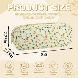 Estuche de maquillaje con diseño floral pequeño e impermeable, bolsa de maquillaje para bolso, bonita bolsa para lápices de flores, de nailon con cierre, estuche de almacenamiento portátil para niñas para la escuela (flores amarillas delgadas y claras)