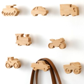 Beeveer 8 Pack Kids Coat Hooks Wall Mount Car Shaped Wooden Coat Rack for Kids Room Nursery Wood Wall Hooks for Hanging Hats, Backpacks, Towels, Keys and Clothes