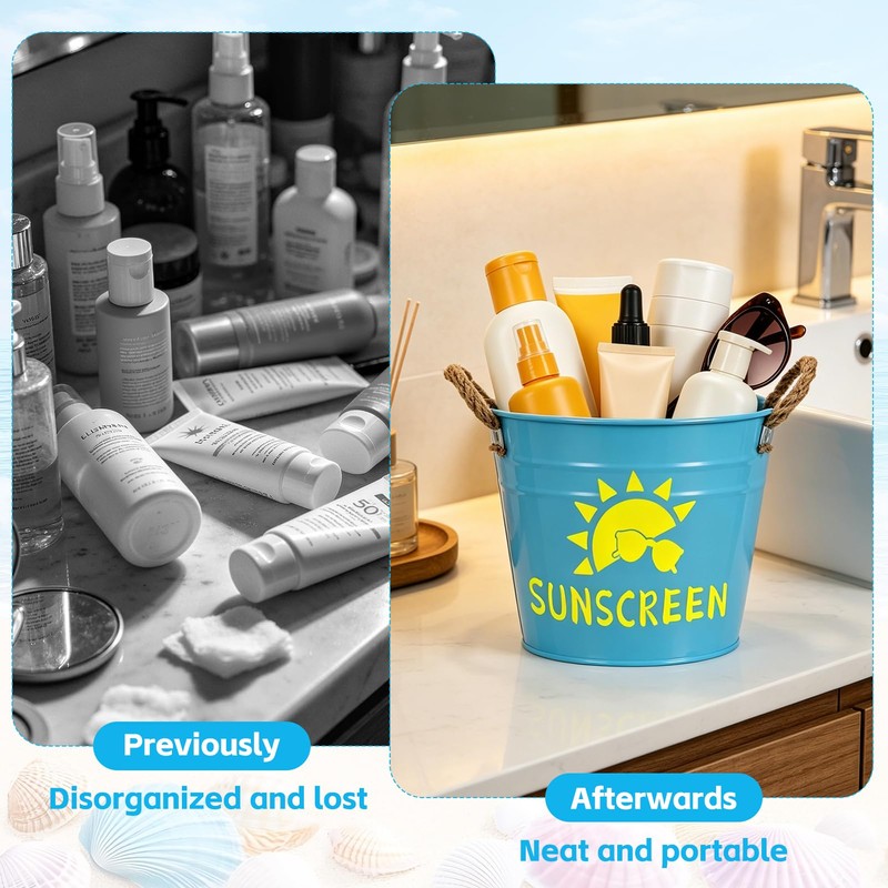 Wenceda 2 Pack Metal Sunscreen Pool Storage Bucket, Poolside Basket