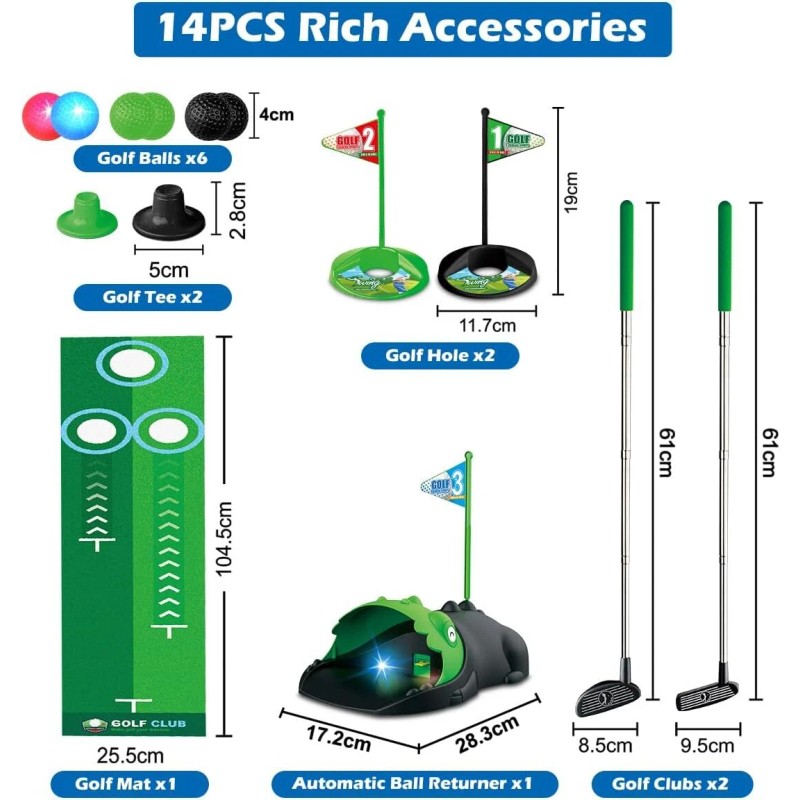 TERRAMUS Kids Toy Golf Club Set - Automatic Ball Returner,