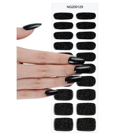Semi-Cured Gel Nail Strips, Long-Lasting,UV Light Nail Stickers,20pcs,red,Black,Blue Galaxy,Leopard Print,Solid,Easy Apply & Remove, Salon-Quality Nail Decoration, Nail DIY (Black 129)