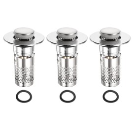 sourcing map 3Pcs Bathroom Sink Drain Strainer, Sink Stopper Hair Catcher with Removable 304 Stainless Steel Filter Basket 2.9" x 2.4" Fit 1.4"-2.1" Hole for Bathroom Sink Stopper Replacement