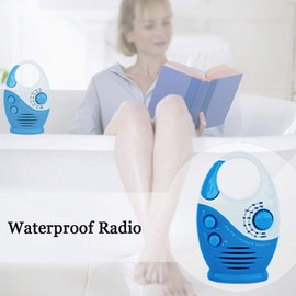 Shower Radio, AM/FM Button Bathroom Radio with Top Handle, Waterproof Hanging Shower Radio Speaker Adjustable Volume Music Player for Home Party Outdoor Travel Hiking(White & Blue)