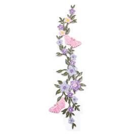 Alnicov 2 Pcs Butterfly Flower Patch Decorative Patches Badge Embroidered Floral Applique Sew On Decorative Patches Flower Patches for Lady (Purple Pink)