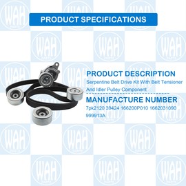 Wahparts Serpentine Belt Drive Kit With Belt Tensioner And Idler Pulley Component Compatible With 2016-2023 Toyota Tacoma V6 3.5L 7pk2120 39424