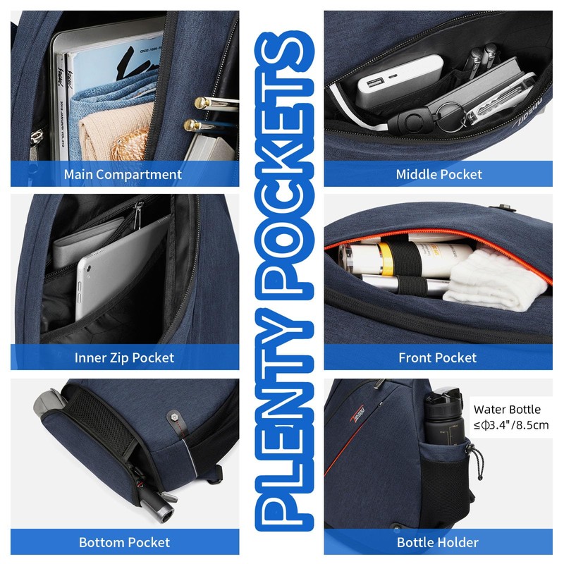 TUDEQU Sling Bag for Men,8 Pocket Sling Backpack Men,19L Sling