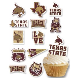 Texas State Cupcake Topper Party Supplies for TXST Football, Birthday, Graduation Party Decorations (24 Pieces) (Texas State Bobcats)